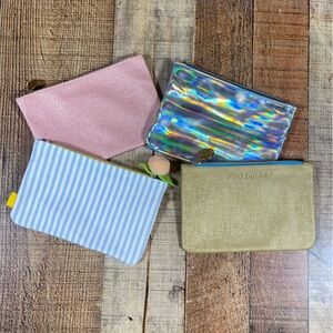 Ipsy Holographic Striped Gold Peach Glitter Sparkly Shimmer Cosmetic Bag Set